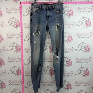 Guess jeans denim ripped sexy curve Women's Skinny Distressed Jeans - Faded Blue